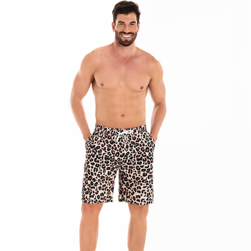 Herren Badeshorts im modernen Leopardenmuster mit verstellbarem Bund EB