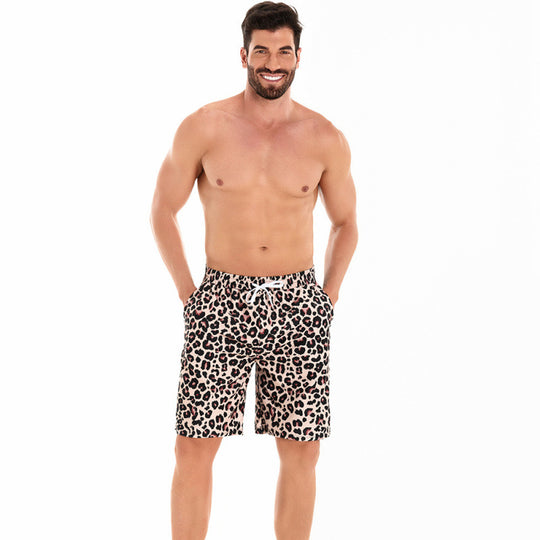 Herren Badeshorts im modernen Leopardenmuster mit verstellbarem Bund EB