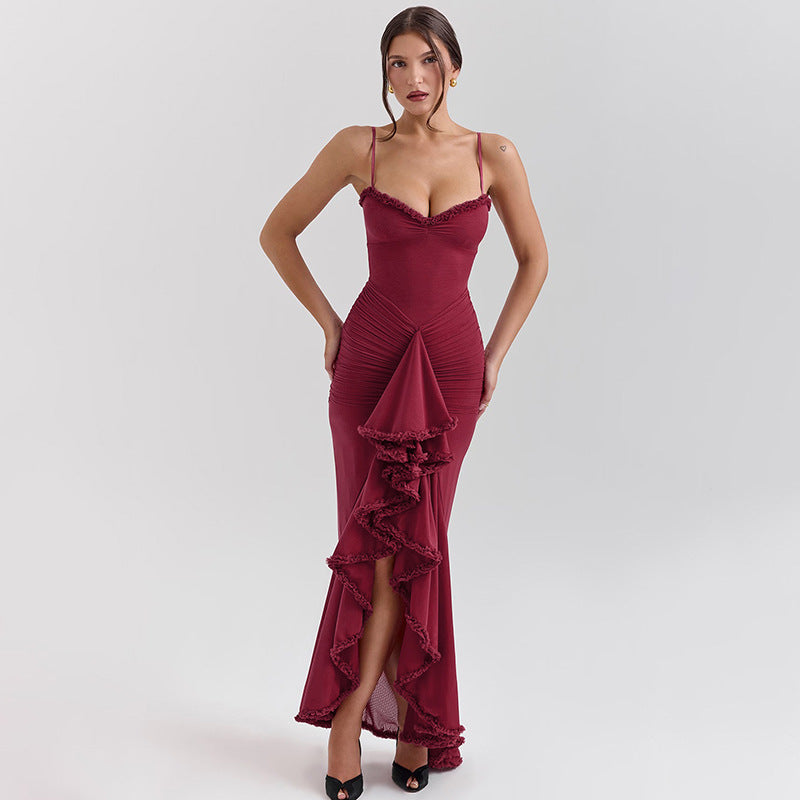 Damen Elegantes Maxikleid mit voluminösen Rüschen und figurformendem Schnitt EB