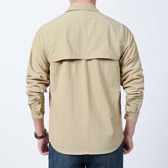 Herren nan langärmeliges Fieldshirt aus leichtem Ripstop mit multifunktionalen Brusttaschen und verdecktem Reißverschluss EB