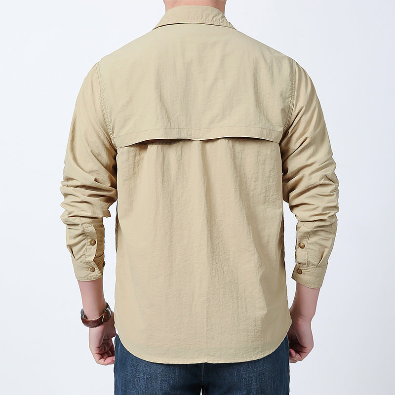 Herren  langärmeliges Fieldshirt aus leichtem Ripstop mit multifunktionalen Brusttaschen und verdecktem Reißverschluss EB