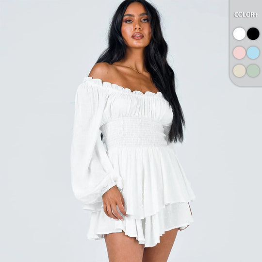 Damen Voluminöses Off-Shoulder Kleid mit voluminösen Ärmeln EB