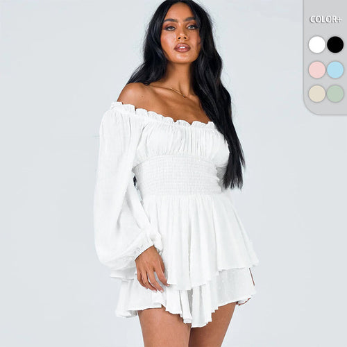 Damen Voluminöses Off-Shoulder Kleid mit voluminösen Ärmeln EB