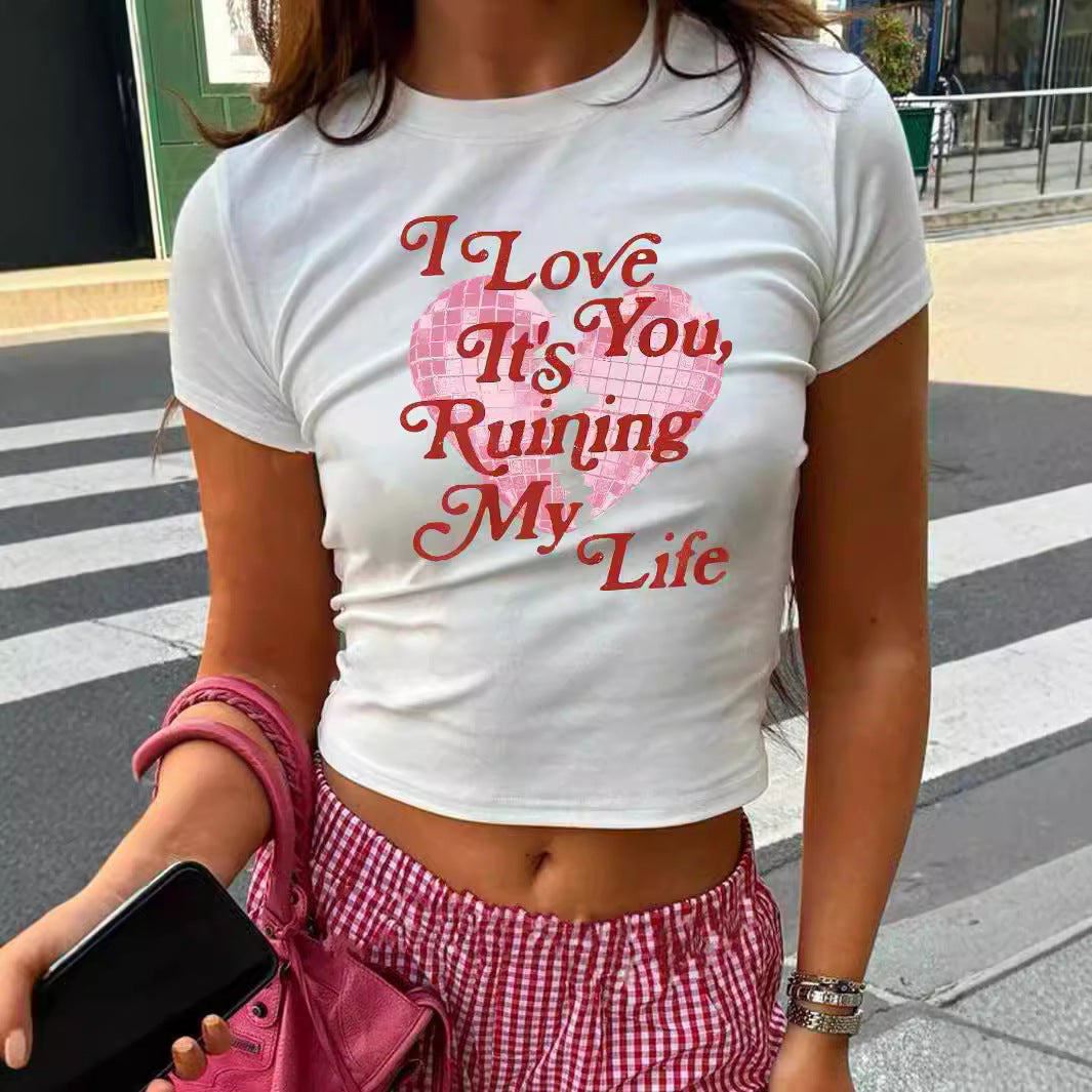 Damen Crop-Top mit kreativem Grafikdesign und modernem Schriftzug EB