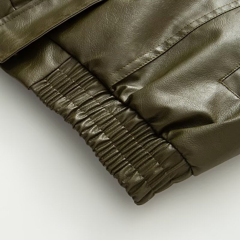 Damen Kunstlederjacke mit elastischem Bund und lässigem Schnitt EB