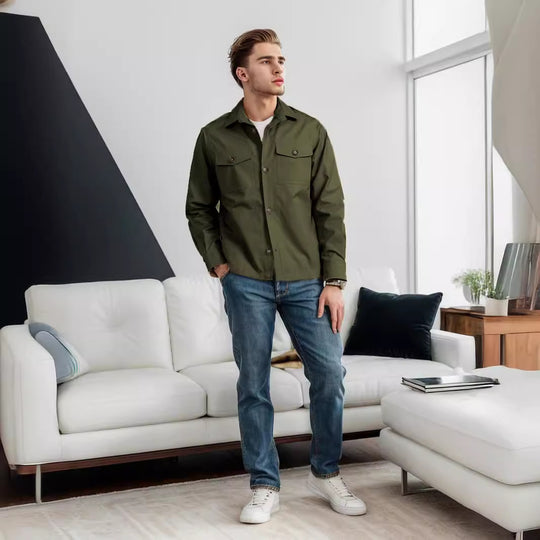 Herren lässige Utility-Jacke mit praktischen Klappentaschen und modernem Schnitt EB
