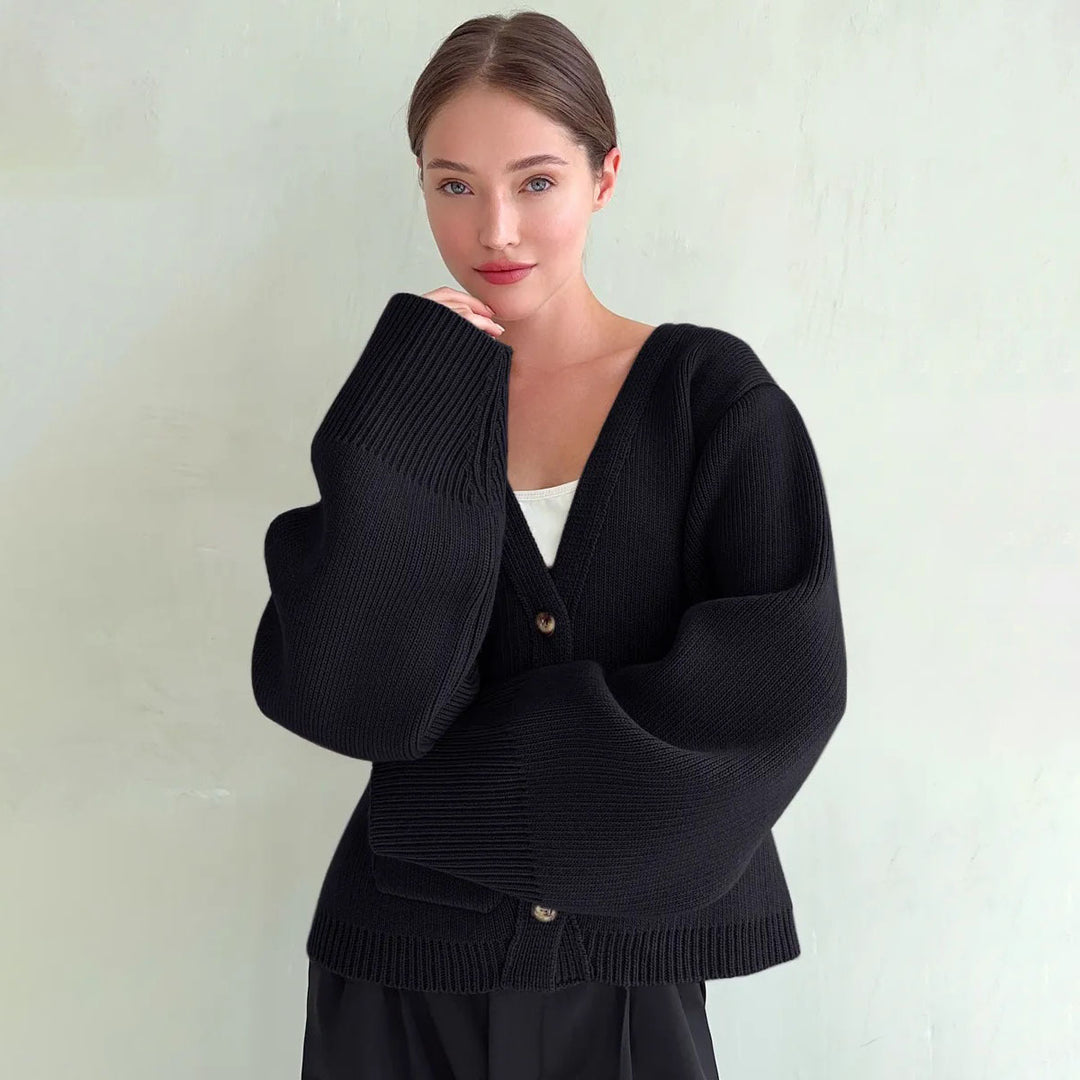 Damen Modische Strickjacke mit XL-Ärmeln und Taschen EB