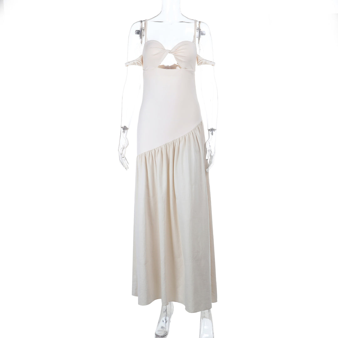 Damen Maxikleid mit schulterfreier Gestaltung und asymmetrischem Design EB