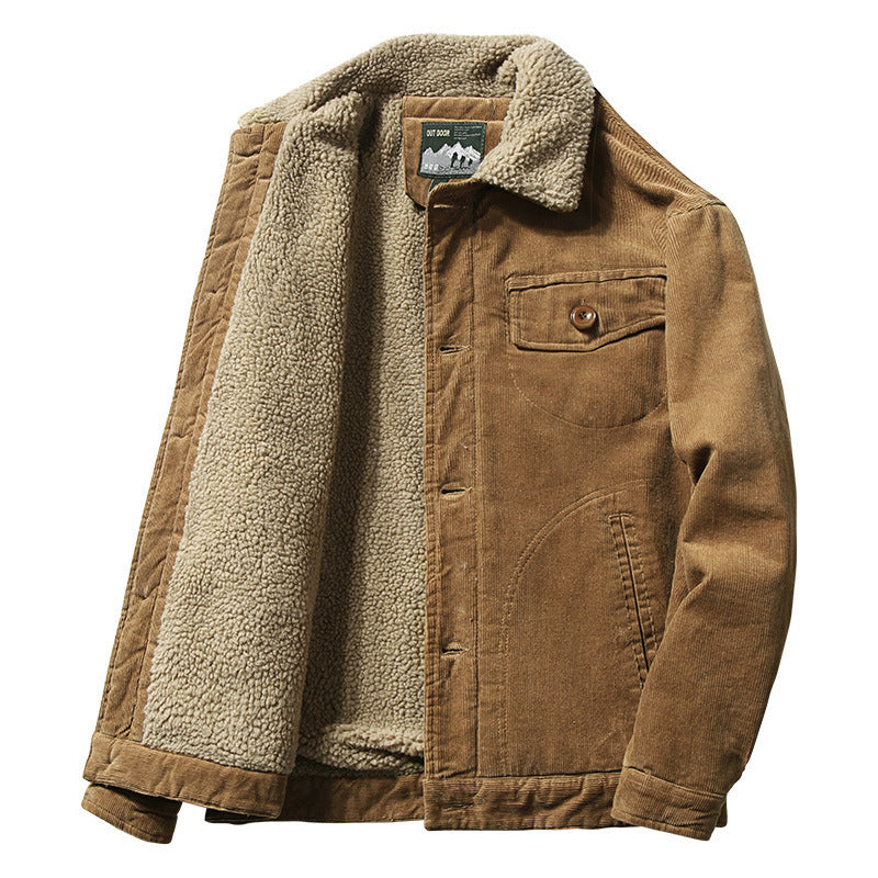 Herren Cordjacke mit durchgehendem Sherpa‑Innenfutter und Hemdkragen EB