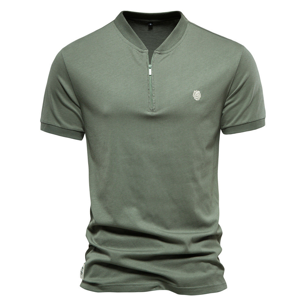 Herren Kurzarm Henley-T-Shirt mit modernem Reißverschluss und hochwertiger Baumwollmischung EB