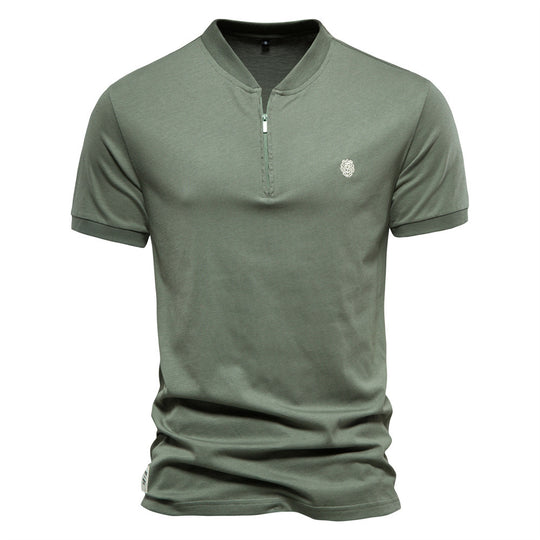 Herren Kurzarm Henley-T-Shirt mit modernem Reißverschluss und hochwertiger Baumwollmischung EB