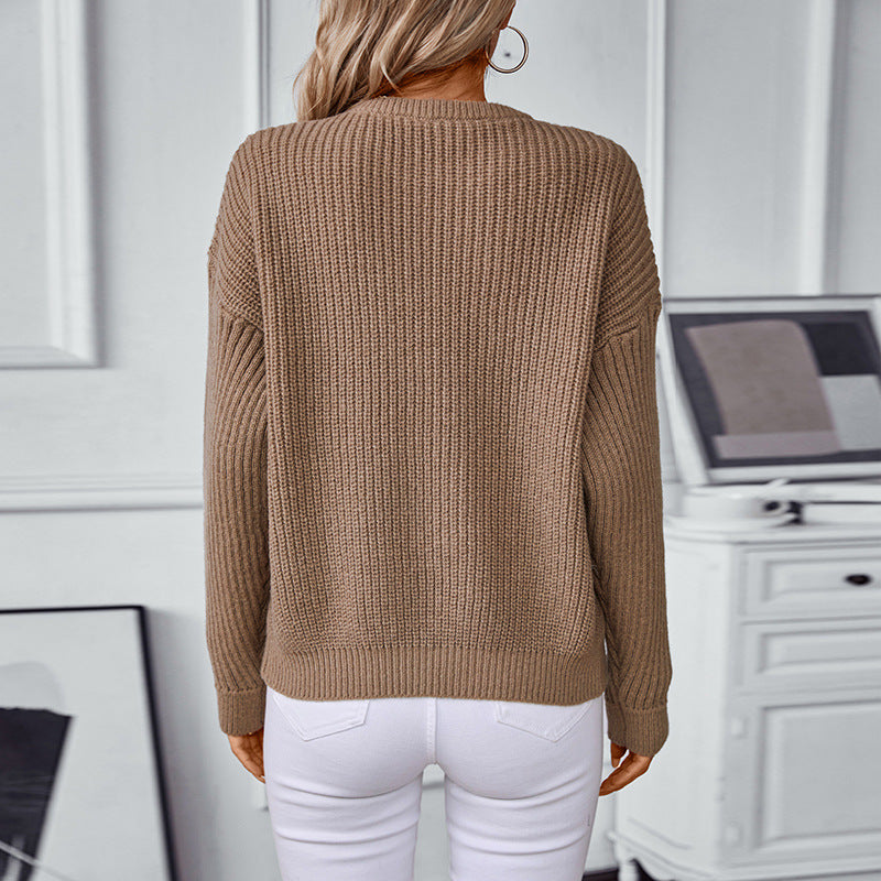 Damen modischer Strickpullover mit strukturierten Mustern und Rundhalsausschnitt EB