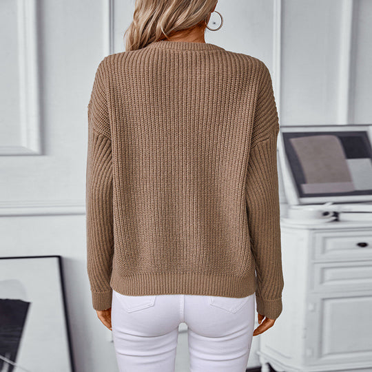 Damen modischer Strickpullover mit strukturierten Mustern und Rundhalsausschnitt EB