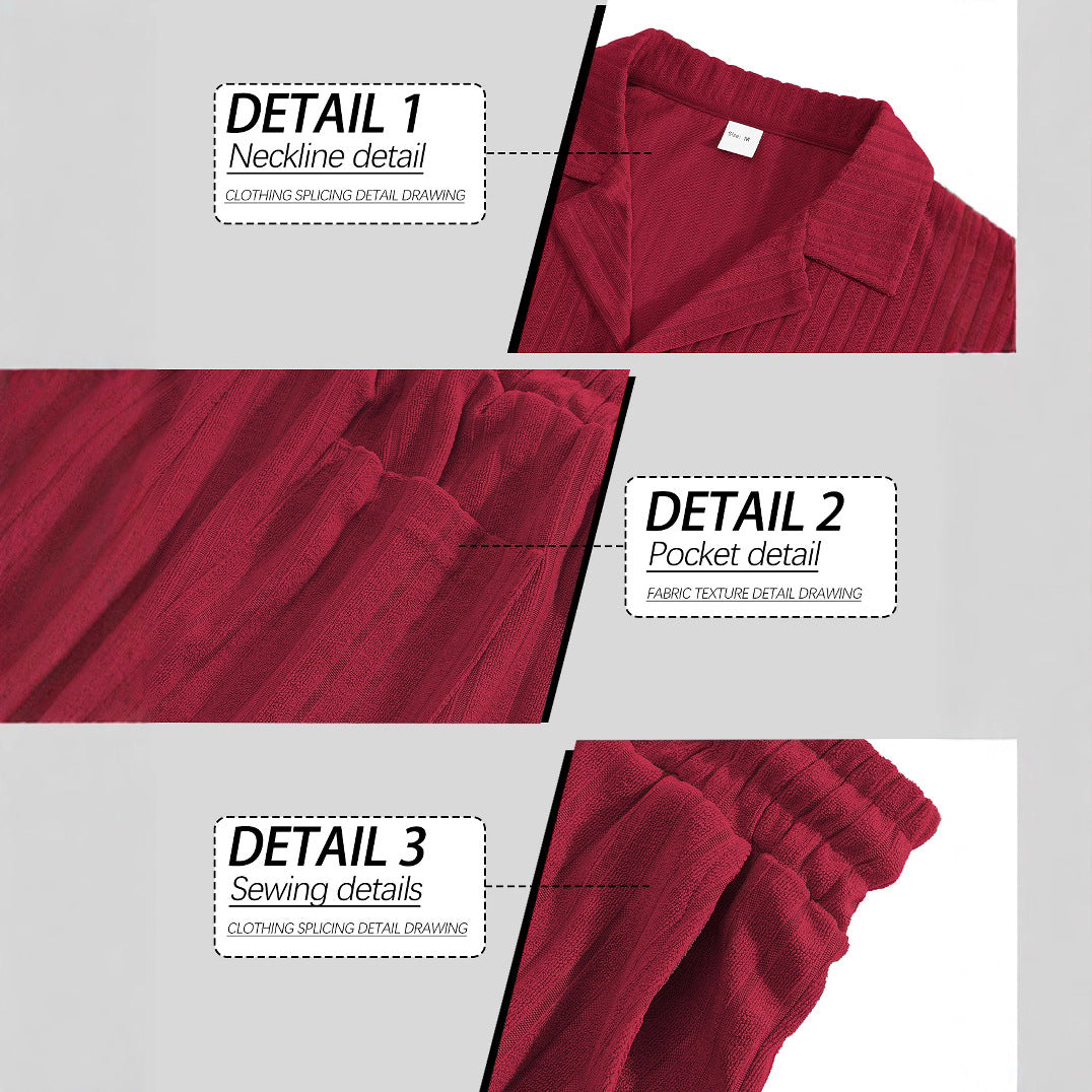 Herren nan geripptes Feinstrick-Lounge-Set mit kurzärmligem Revershemd und Kordelshorts EB