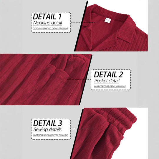 Herren nan geripptes Feinstrick-Lounge-Set mit kurzärmligem Revershemd und Kordelshorts EB