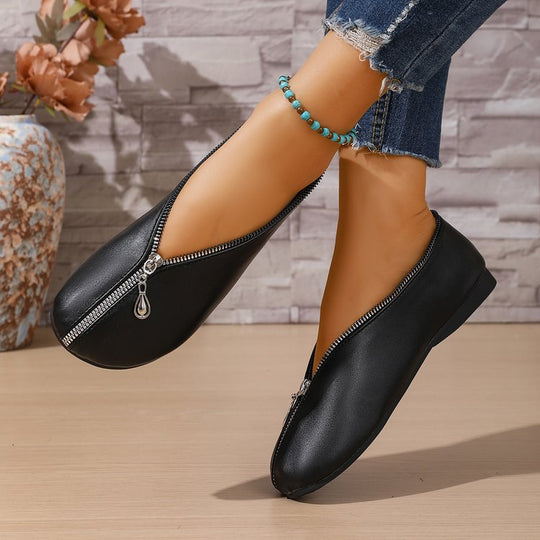 Damen bequeme Schlupfschuhe mit praktischem Reißverschluss EB