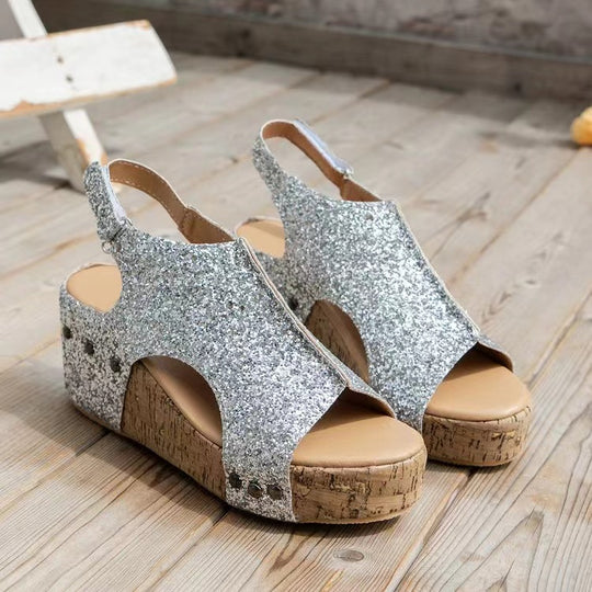 Damen Glitzerndes Keilsandaletten EB