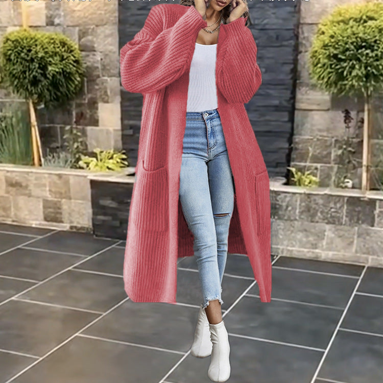 Damen Grobstrickcardigan mit tiefen Taschen und voluminösen Ärmeln EB