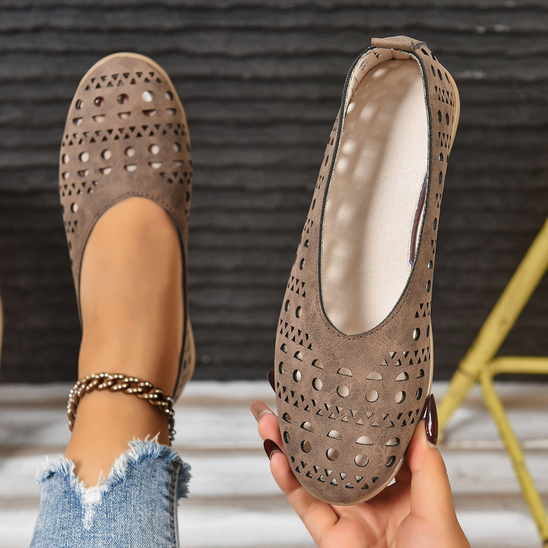Damen Ballerinas mit modischem Lochdesign und rutschfester Sohle EB