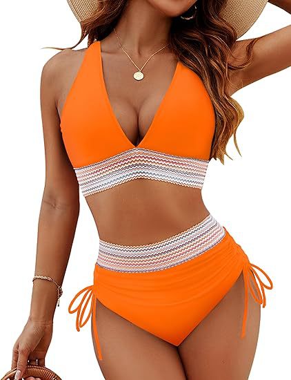 Damen Hochgeschnittener Bikini mit breitem elastischem Bund und dekorativen Zierdetails EB