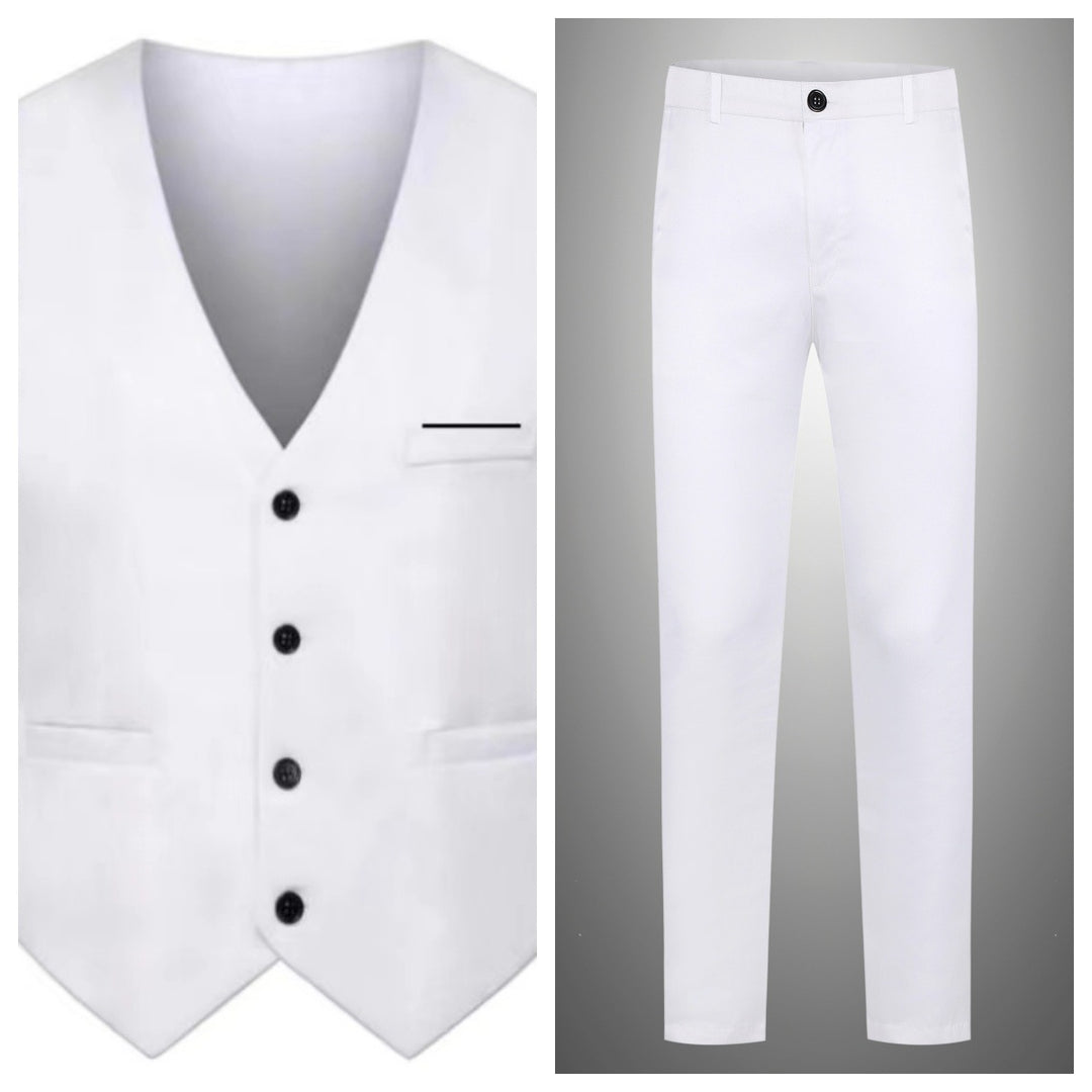 Herren nan elegante Satinweste mit V-Ausschnitt und schmal geschnittene Anzughose EB