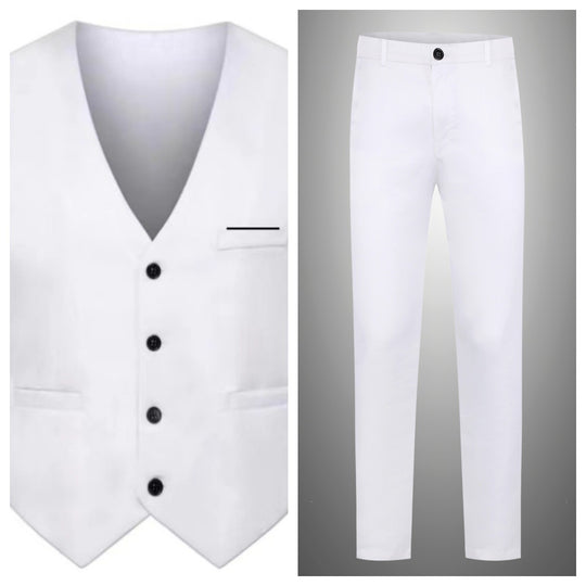 Herren nan elegante Satinweste mit V-Ausschnitt und schmal geschnittene Anzughose EB