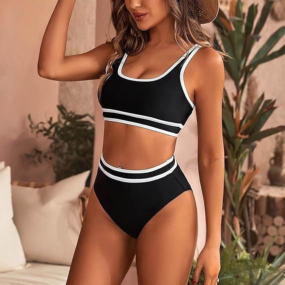 Damen Sportives Bikini-Set mit hohem Bund EB
