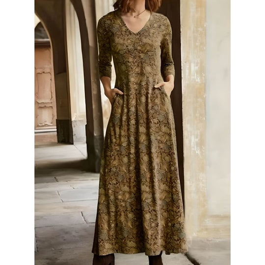 Damen Maxikleid mit dekorativen Mustern und praktischen Taschen EB