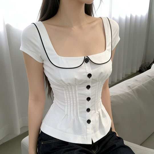 Damen tailliertes Blusenshirt mit schickem Kragen EB