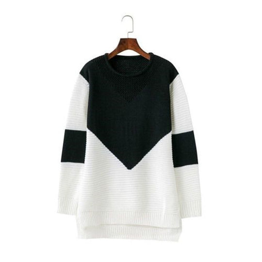 Damen Großer Strickpullover mit modernem geometrischen Design und atmungsaktiver Struktur EB
