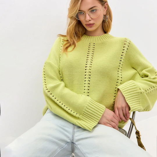 Damen Übergroßer Strickpullover mit luftiger Struktur und besonderen Details EB