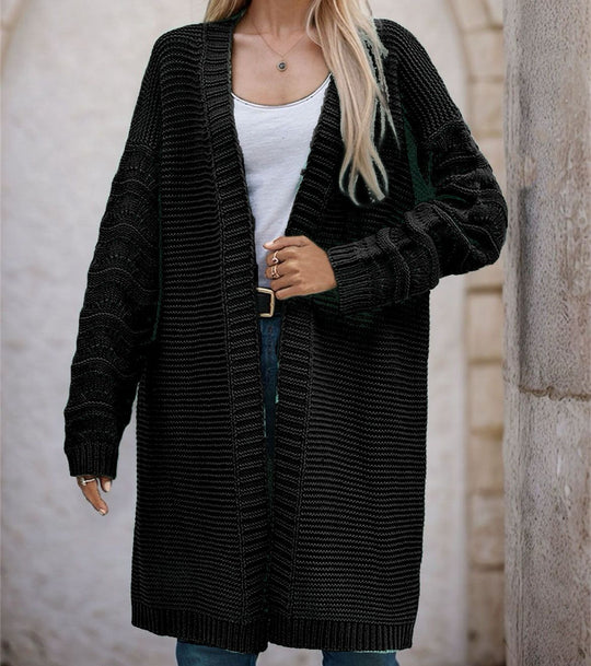 Damen Langer Strickcardigan mit luftiger Maschenstruktur und offener Front EB