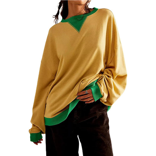 Damen lässiges Sweatshirt mit V-Ausschnitt und Kontrastbündchen EB