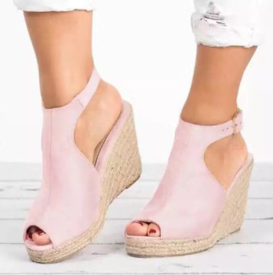 Damen Wedge-Pantoletten mit offener Zehenpartie und verstellbarem Riemen EB