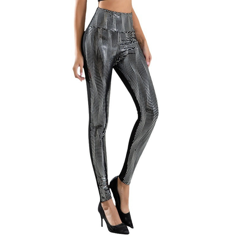 Damen Hochglänzende Leggings mit modernem Wellenmuster und hohem Bund EB