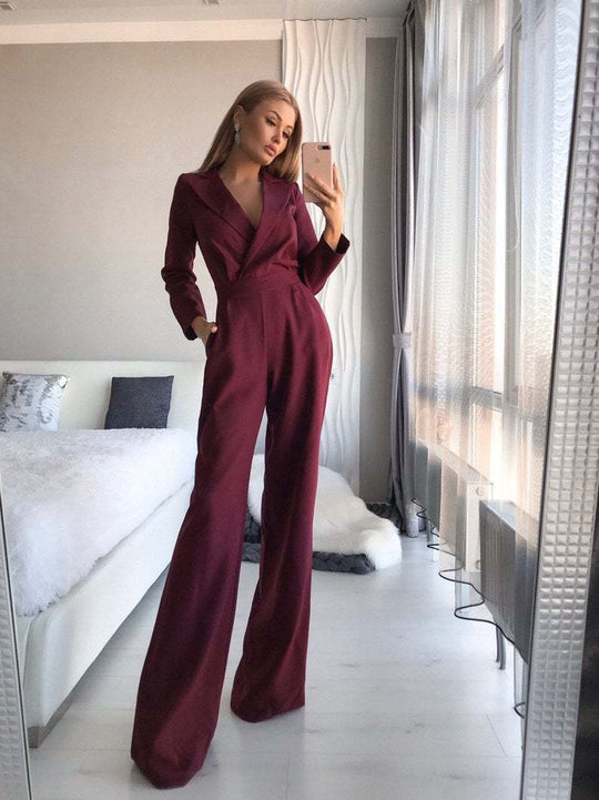 Damen Jumpsuit mit elegantem Wickeldesign und weitem Bein EB