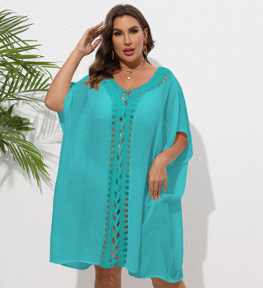 Damen Luftiger Strandkimono mit dekorativer Häkelspitze EB