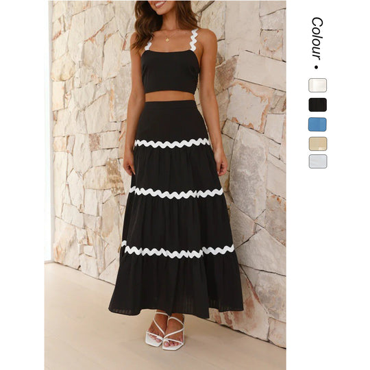 Damen Zwei-Teiliges Set aus gerafftem Crop-Top und voluminösem Maxirock EB