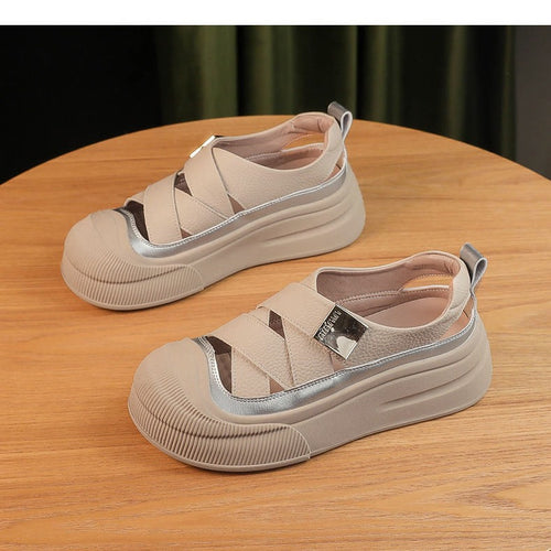 Damen Offene Trendige Sandalen mit hohem Plateau und modischen Kreuz-Riemen EB