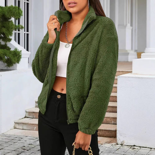 Damen Kuschelige Fleecejacke mit hohem Kragen und seitlichen Taschen EB
