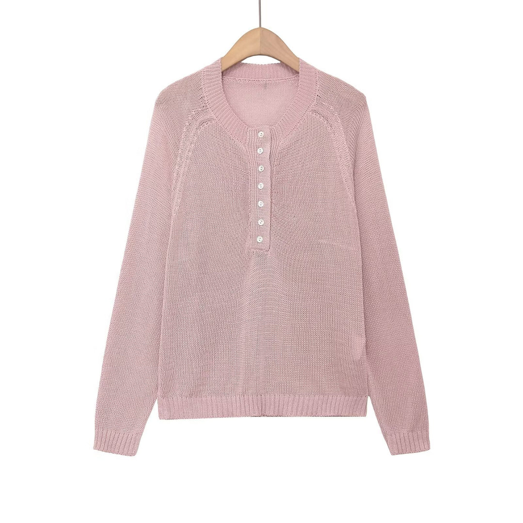 Damen nan Feinstrick-Henley-Pullover mit Knopfleiste und Raglanärmeln EB