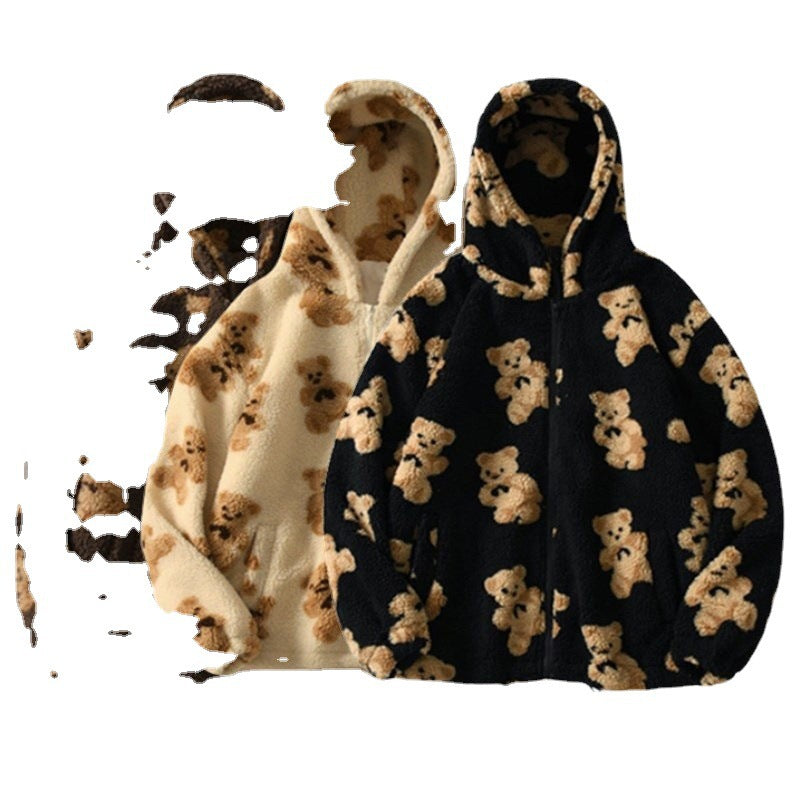 Damen Teddy-Fleecejacke mit Kapuze und großen Taschen EB