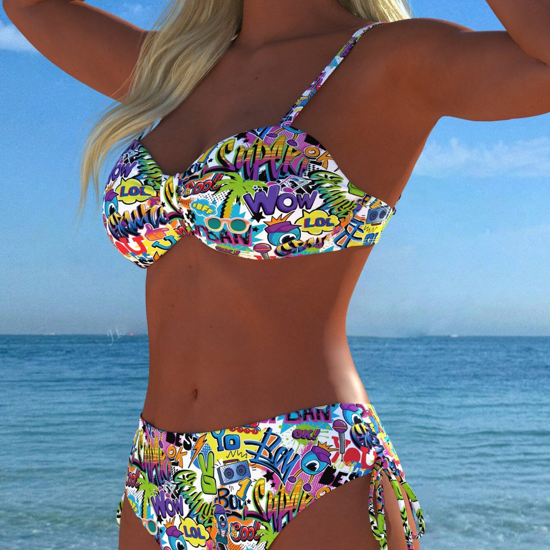 Damen Bandeau-Bikini mit hoch taillierten Höschen und lebhaftem Paisleymuster EB