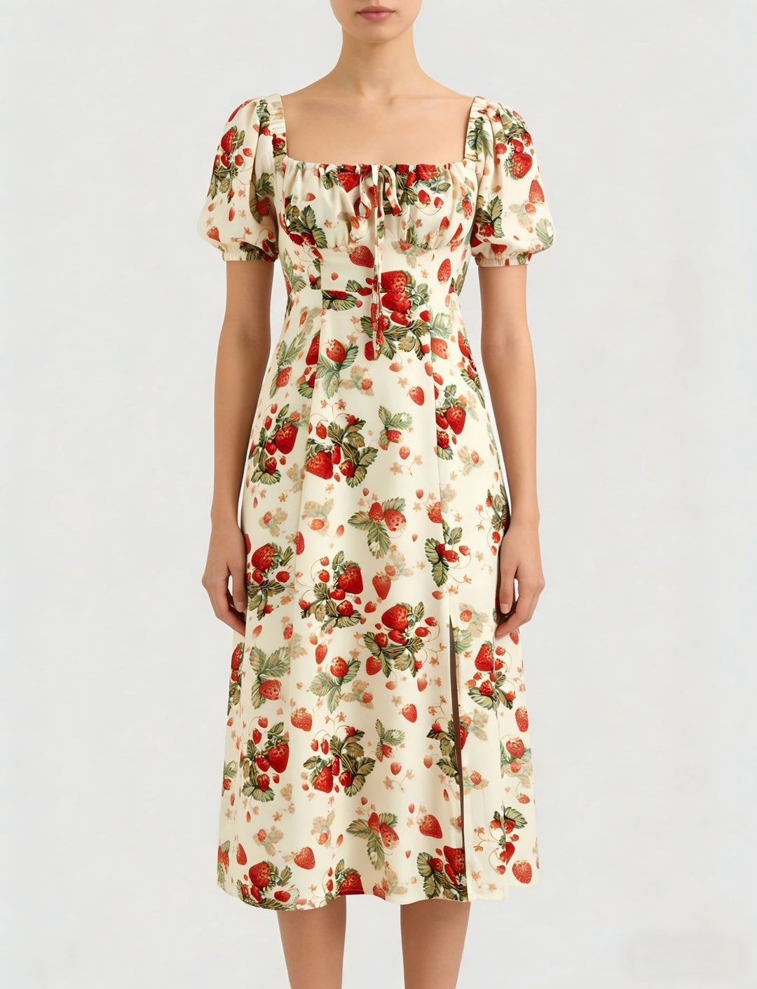 Damen Maxikleid mit pflanzlichem Muster und raffiniertem Schlitz EB