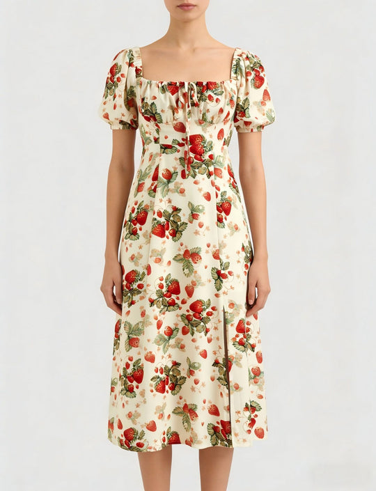 Damen Maxikleid mit pflanzlichem Muster und raffiniertem Schlitz EB