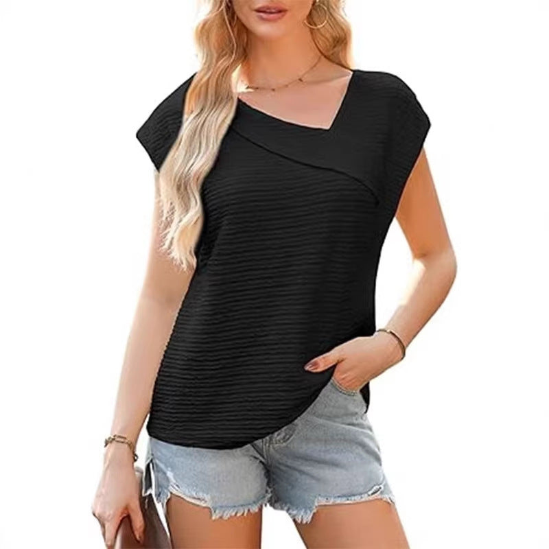 Damen elegantes Oberteil mit asymmetrischem Schnitt und modischem Texturmuster EB