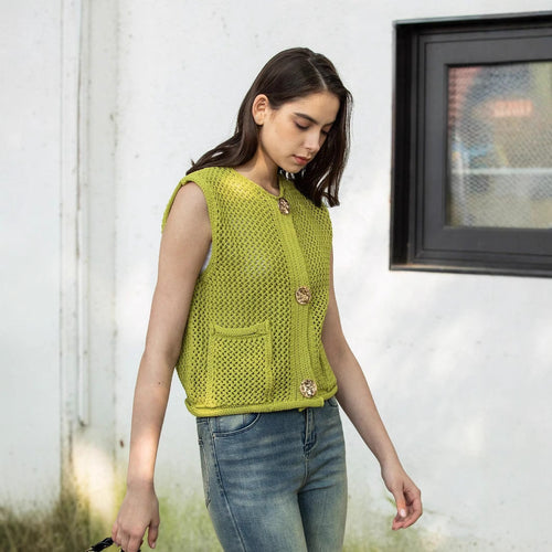 Damen Strickweste mit Knopfdetails und praktischen Taschen EB