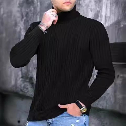 Herren Strickpullover mit modernem Rippmuster und hohem Kragen EB