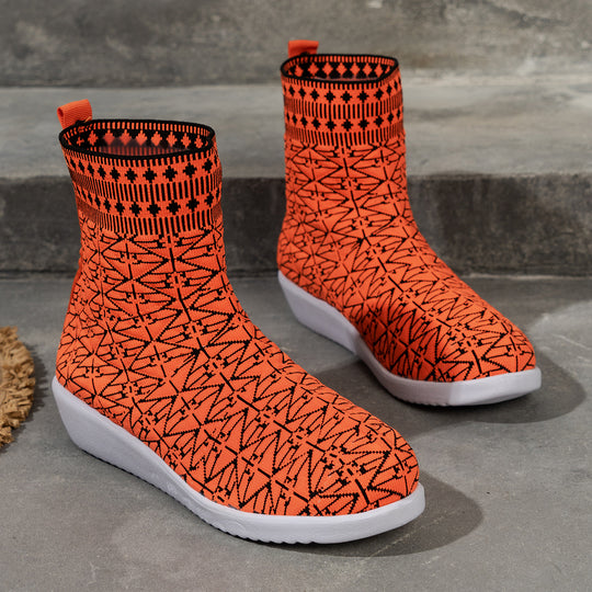 Damen modische Synthetik-Stiefel mit kreativem Muster und elastischem Obermaterial EB