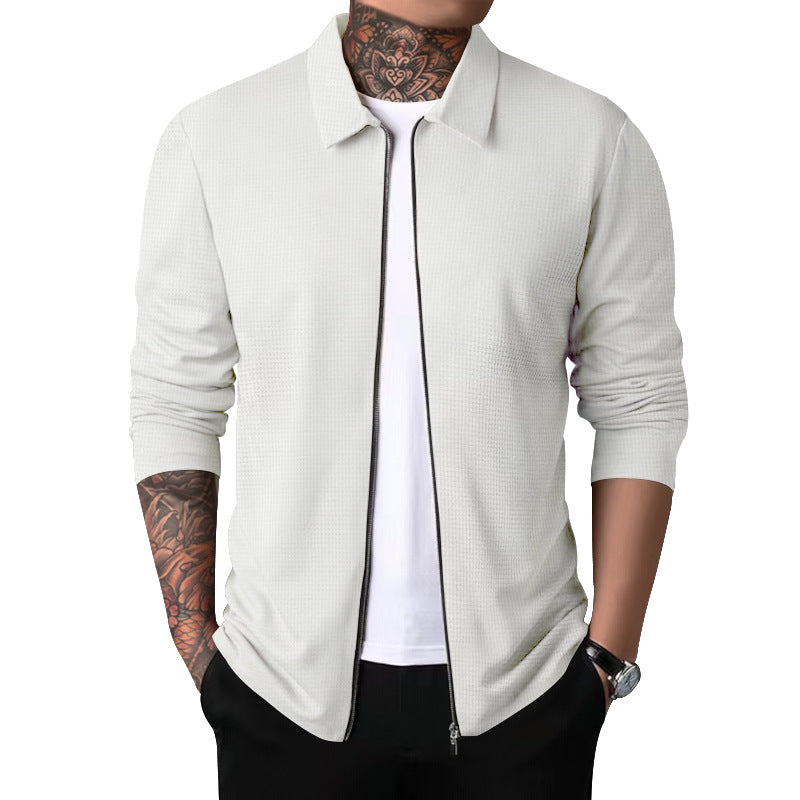Herren nan Zip-Cardigan mit Hemdkragen und feiner Rippstruktur EB